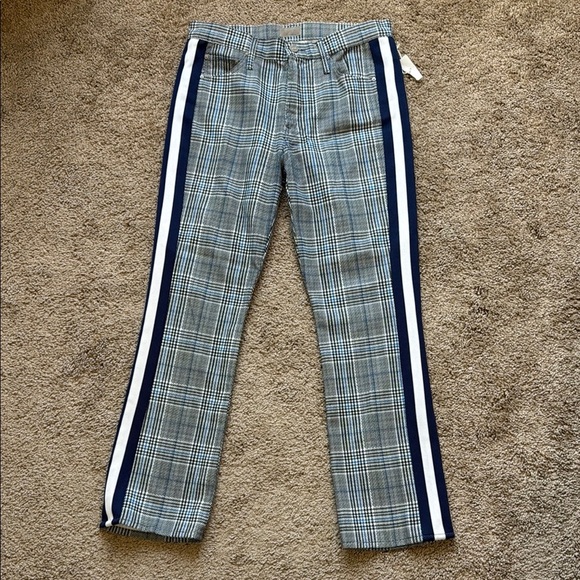 NWT Mother Insider Ankle Plaid Striped Happy People Read and Drink Coffee Pants - Picture 2 of 11